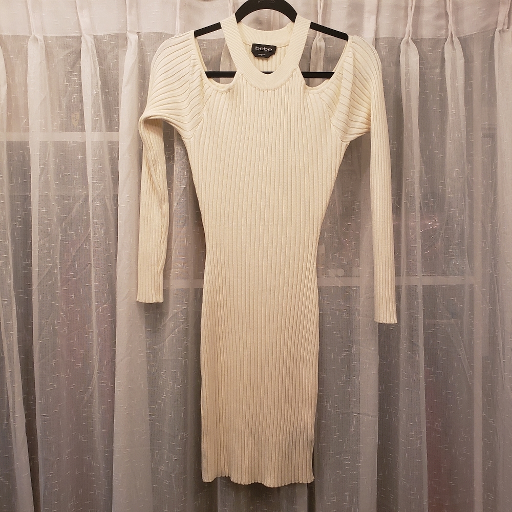 bebe Cream Long Sleeve Dress
